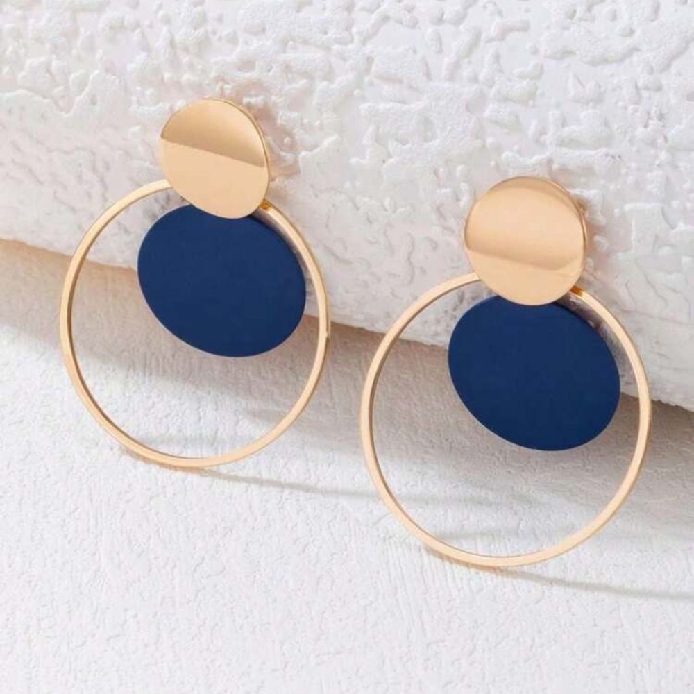 New Gold and Blue Hoop Earrings